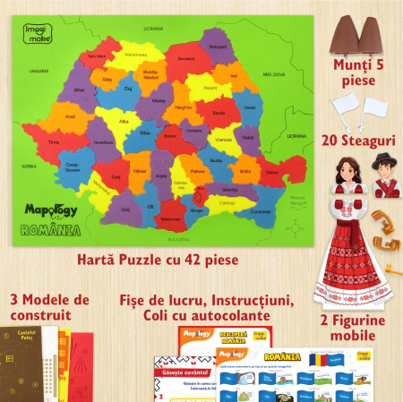 Descopera Romania - Harta Puzzle 3D ,70+ Activitati despre Relief, Cultura si Patrimoniul tarii, +5 ani [2]