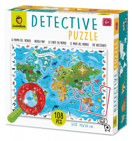 Puzzle Detectiv Harta Lumii cu Animale, 108 piese, +5 ani, Ludattica [1]