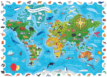 Puzzle Detectiv Harta Lumii cu Animale, 108 piese, +5 ani, Ludattica [2]