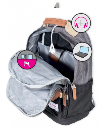 GHIOZDAN SCOLAR STRIGO LEISURE GRI, ROZ, ALBASTRU, 40×28×16 cm, 25 litri [1]
