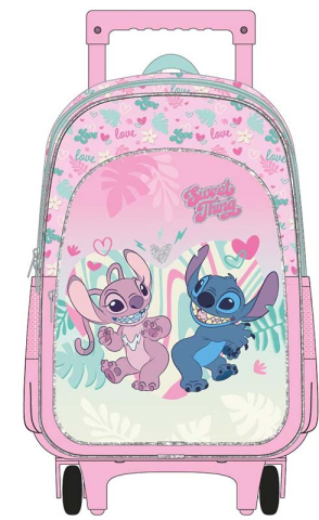 Ghiozdane si accesorii - Ghiozdan scolar Troller STITCH LOVE, 3 compartimente + buzunar lateral, dimensiuni 48x30x19.5 cm, 19.5l