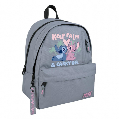 Ghiozdane si accesorii - Ghiozdan Disney Stitch & Angel, 2 compartimente, 32x19x42 cm, Gri si roz, MUST TEAM