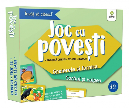 Jucarii copii 4-5 ani - Greierele si furnica • Corbul si vulpea - carduri pentru invatarea citirii