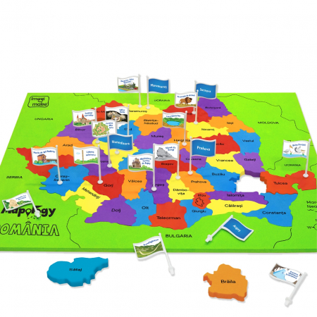 Harta Romaniei - Puzzle Judete, Resedinte si Obiective turistice, +8 ani [1]