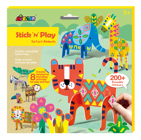 Jocuri creative - Joc creativ Stick N Play cu scene 3D si stickere repozitionabile - Animale Safari