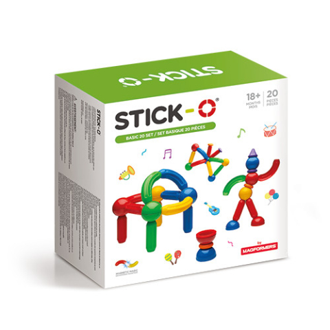 Jucarii copii 2-3 ani - Joc cu magneti Stick-O, Set de baza cu 20 piese, Clicstoys, 2-3 ani +