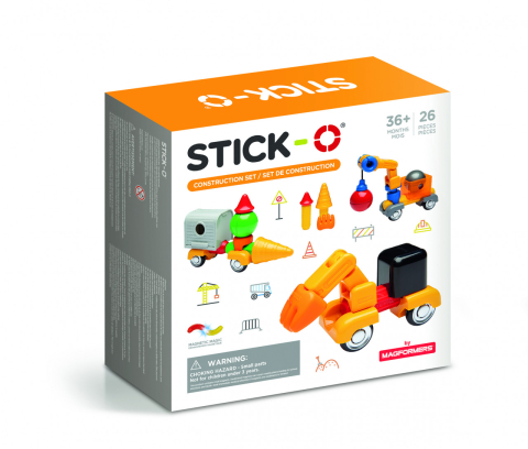 Jucarii copii 2-3 ani - Joc cu magneti Stick-O, Set de construit vehicule, 26 piese, Clicstoys, 2-3 ani +
