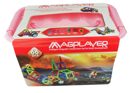 Seturi de construit - Joc de constructie magnetic - 66 piese, MAGPLAYER, 2-3 ani +