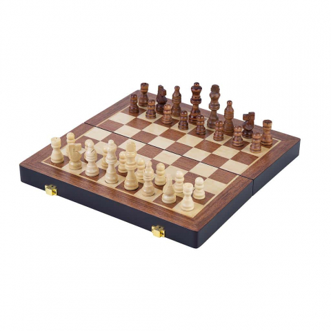 Jocuri de logica - Joc de Sah, cutie de lemn pliabila 24.5 x 24.5 x 2.5 cm