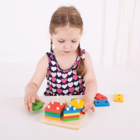 Joc de sortare - 4 forme geometrice, BIGJIGS Toys, 1-2 ani + [4]