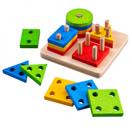 Jucarii de sortare - Joc de sortare - 4 forme geometrice, BIGJIGS Toys, 1-2 ani +