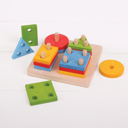 Joc de sortare - 4 forme geometrice, BIGJIGS Toys, 1-2 ani + [1]