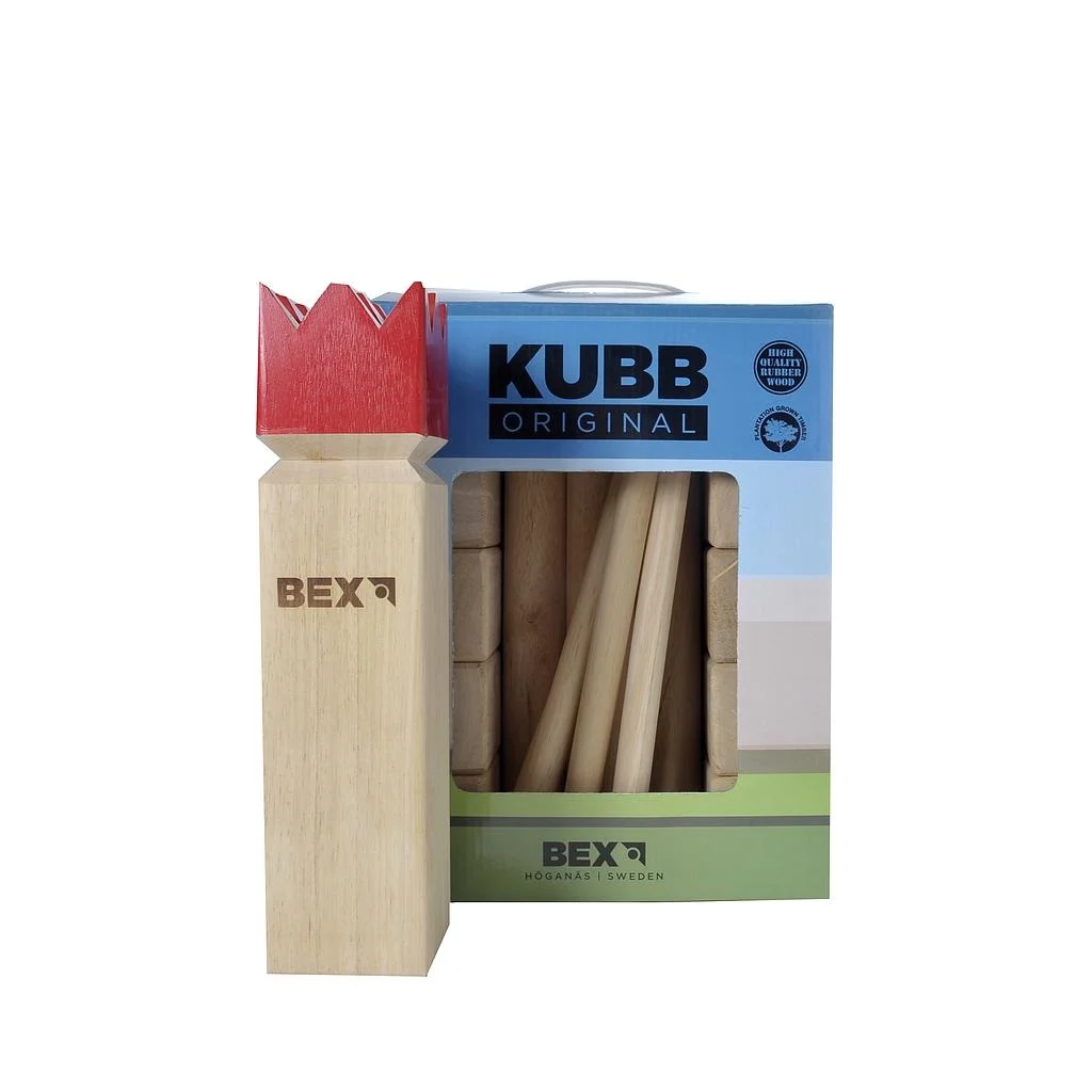 Jucarii copii 6-7 ani - Joc Kubb Viking Original, din lemn de mesteacan de esenta tare, Rege rosu