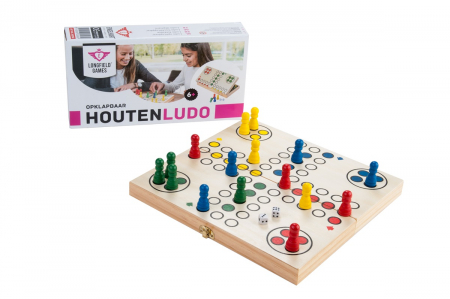 Jucarii copii 6-7 ani - Joc Ludo (Nu te supara frate) din lemn, pliabil 30 x 30 x 5 cm