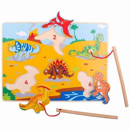 Jocuri cu magneti - Joc magnetic - Dinozaurii fiorosi, BIGJIGS Toys, 1-2 ani +