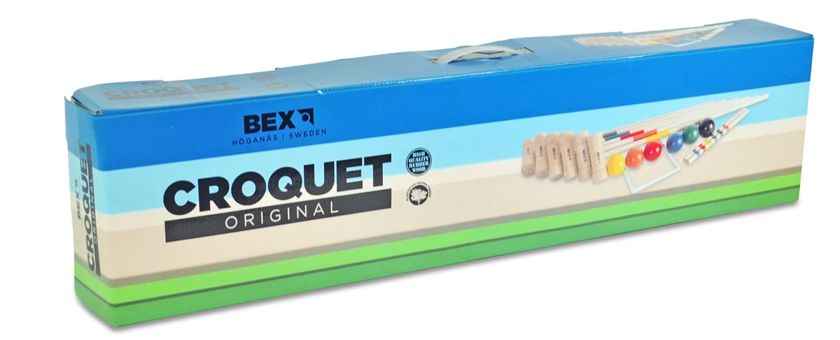 Jucarii copii 6-7 ani - Joc original Bex Croquet, pentru 6 jucători, din lemn de cauciuc plastifiat.