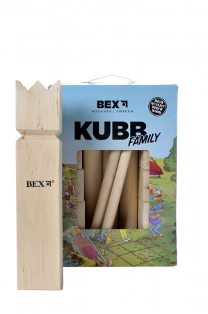 Jucarii copii 6-7 ani - Joc original BEX Kubb Family din lemn de mesteacăn, în cutie colorată