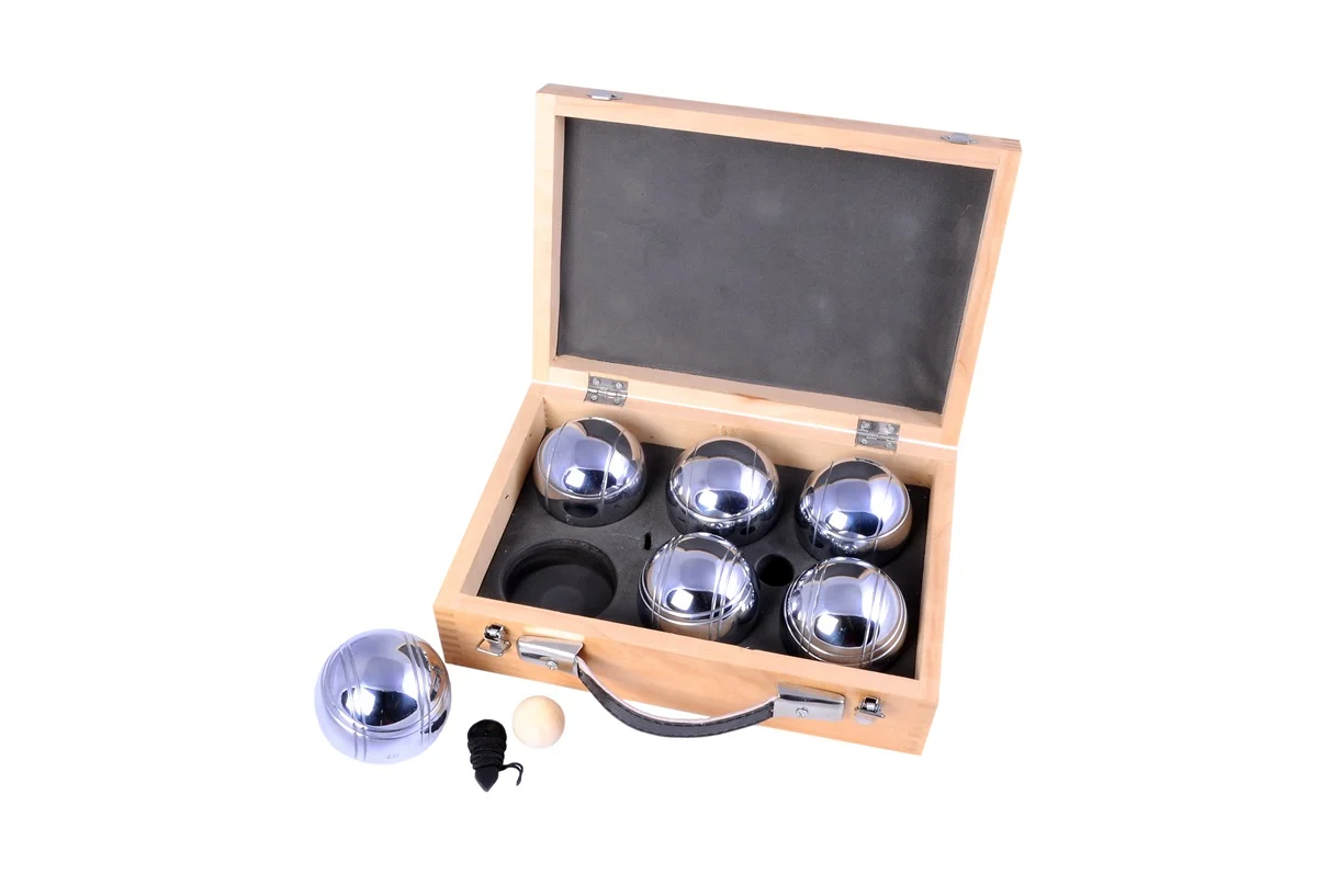 Jucarii copii 6-7 ani - Joc Petanque cu 6 bile metalice diametru 74cm, greutate 720 gr în cutie de lemn, lux