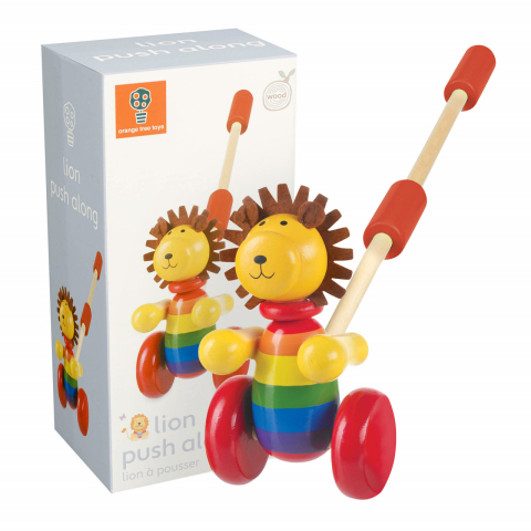 Jucarii copii 1-2 ani - Jucarie de impins leu, Orange Tree Toys, 12 luni+