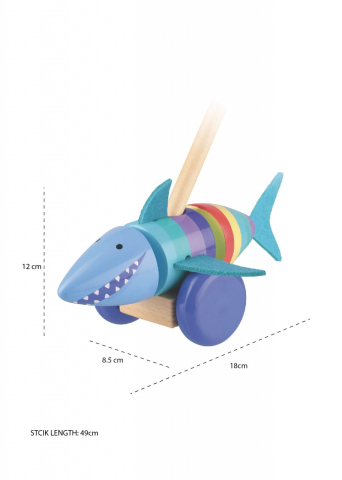 Jucarie de impins rechinul vesel, Orange Tree Toys, 12 luni+ [3]