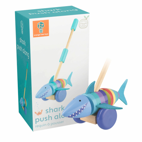 Jucarii de exterior - Jucarie de impins rechinul vesel, Orange Tree Toys, 12 luni+