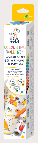 Jocuri creative - Kit rola de desenat 3 m si 12 creioane colorate cerate, Haku Yoka - Dinozauri
