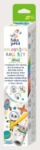 Jocuri creative - Kit rola de desenat autoadeziva - 3 m si 12 creioane colorate cerate, Spatiu - Haku Yoka