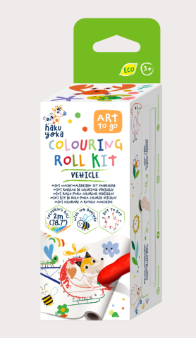 Jocuri creative - Kit rola de desenat Uneste punctele - 2 m, include 4 creioane colorate cerate, Vehicule - Haku Yoka