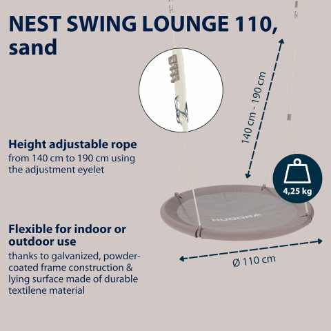 Leagan cuib Ø110 cm, crem/albastru, Hudora [7]