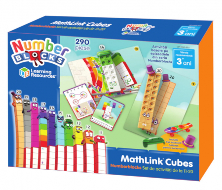 Jocuri matematica - MathLink®Cubes Numberblocks in romana - Set de activitati de la 11 - 20, Learning Resources, 4-5 ani +