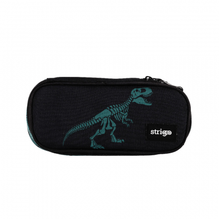 Dinozauri - Penar un compartiment,Strigo cu separator si buzunar interior, neechipat, Dinosaur black