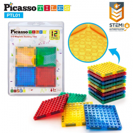 Seturi de construit - Picasso Tiles, Pachet Extensie 12 placi compatibile cuburi LEGO, +3 ani
