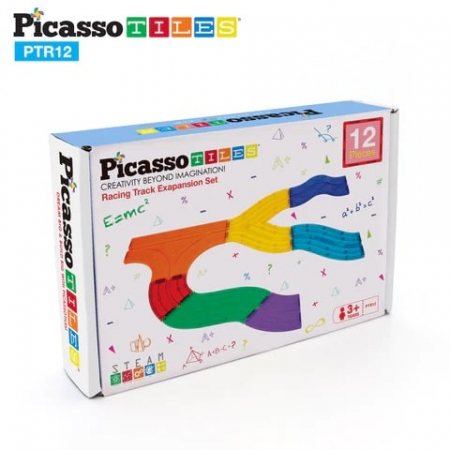 Jocuri cu magneti - PicassoTiles, Set extesie trasee masini, 12 piese magnetice