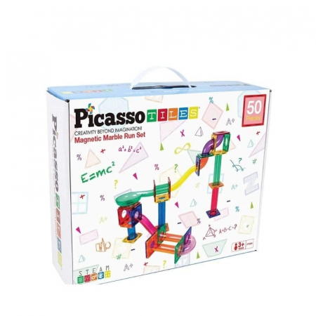 Seturi de construit - PicassoTiles Traseu magnetic cu bile (Marble Run) 50 de piese, +3 ani