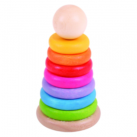 Jocuri de indemanare - Piramida din lemn - Curcubeul, BIGJIGS Toys, 1-2 ani +