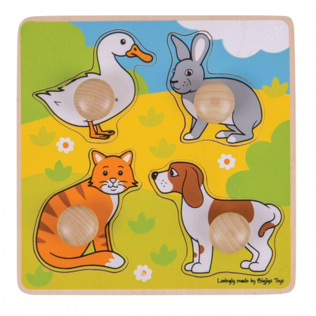 Jucarii din lemn - Primul meu puzzle - animale de companie, BIGJIGS Toys, 1-2 ani +