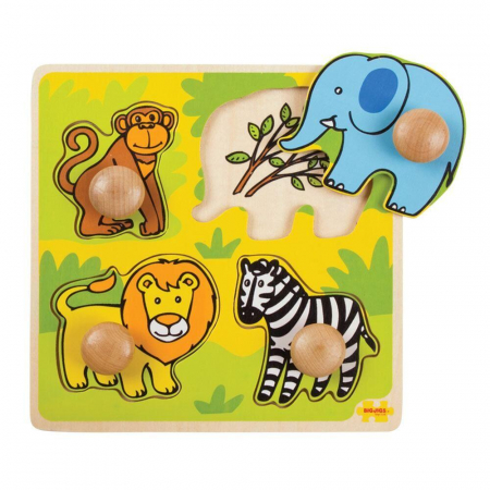 Jucarii din lemn - Primul meu puzzle - Safari, BIGJIGS Toys, 1-2 ani +