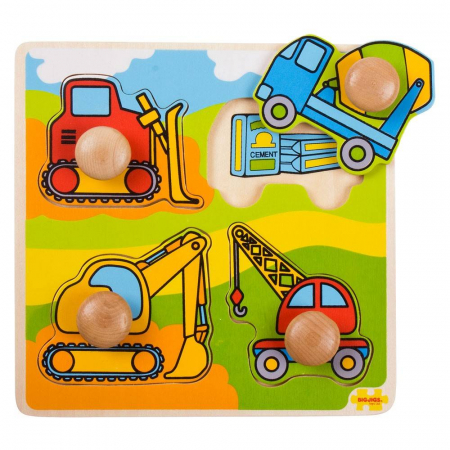 Jucarii din lemn - Primul meu puzzle - Santierul de constructii, BIGJIGS Toys, 1-2 ani +