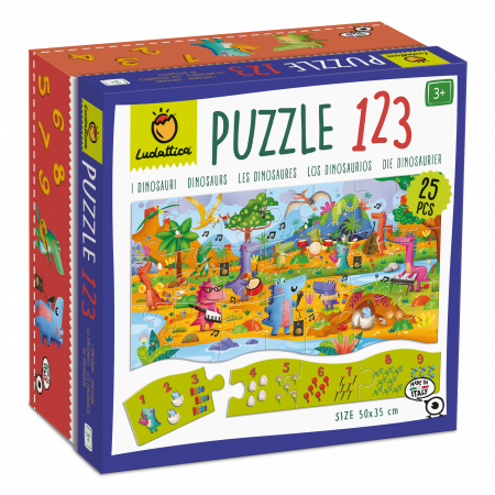 Dinozauri - Puzzle 123 - Dinozauri, 25 piese, Ludattica, + 3 ani