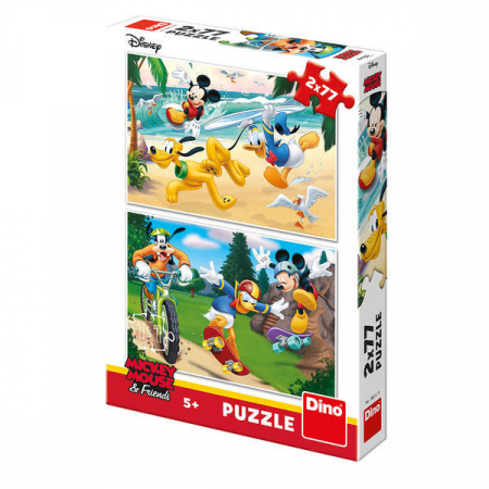 Puzzle - Puzzle 2 in 1 - Mickey campionul (77 piese), Dino, 4-5 ani +