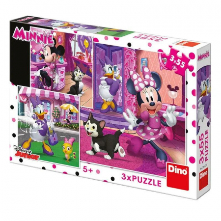Jucarii copii 4-5 ani - Puzzle 3 in 1 - O zi cu Minnie (55 piese), Dino, 4-5 ani +