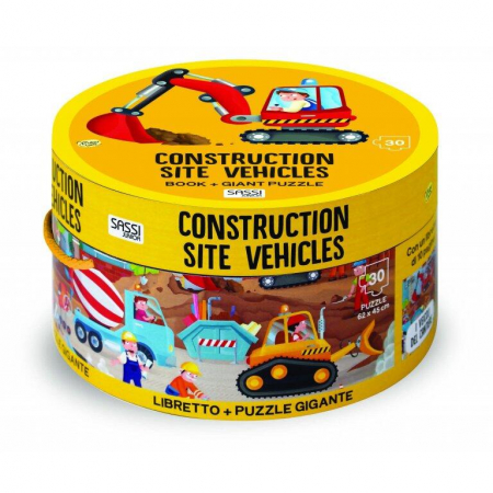 Vârsta - Puzzle (30 piese) cu carte - Vehicule, Sassi, 2-3 ani +