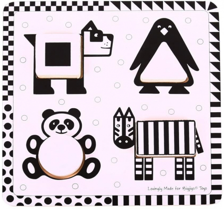 Puzzle alb-negru - animale si forme, BIGJIGS Toys, 1-2 ani + [1]