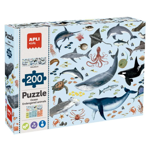 Jucarii si jocuri copii - Puzzle Animale in Pericol - Animale Marine, 200 piese
