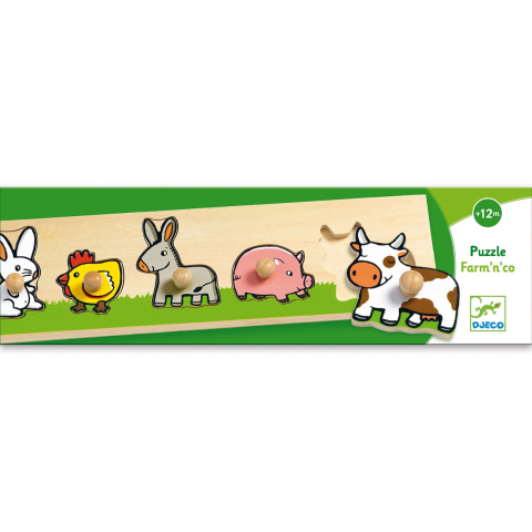 Puzzle cu buton Ferma, Djeco, 1-2 ani + [2]