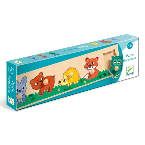 Puzzle bebelusi - Puzzle cu buton Padure, Djeco, 1-2 ani +