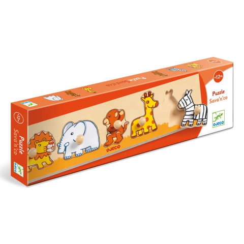 Vârsta - Puzzle cu buton Savana, Djeco, 1-2 ani +