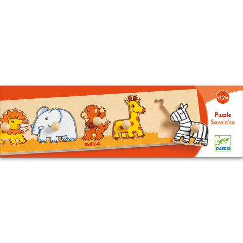 Puzzle cu buton Savana, Djeco, 1-2 ani + [2]