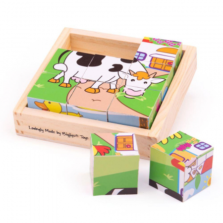 Produse - Puzzle cubic - animale domestice, BIGJIGS Toys, 2-3 ani +
