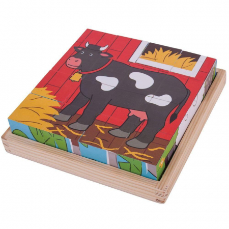 Puzzle cubic - Animalute de la ferma, BIGJIGS Toys, 1-2 ani + [2]